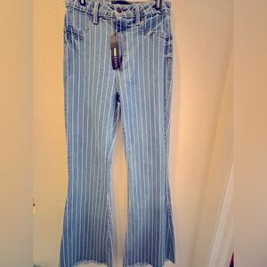 NWT Fashion Nova stripped blue bell bottom stretch jeans